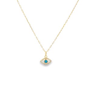 14K Solid Gold Evil Eye Necklace with Diamonds & Turquoise – Real Gold Protection Necklace – Dainty Diamond Eye Pendant – Fine Jewelry Gift