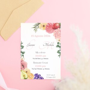 Template Invito Nozze Digitale Personalizzabile Canva - Design Elegante, Floreale, originale - Tema Frutta - Facile Modifica Digitale