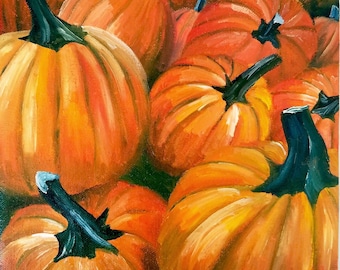 Orange Pumpkin Painting - Pumpkin Art, Pumpkin Painting, Fall Art, Fall Painting, Orange Pumpkins, Orange Pumpkin Decor, Pumpkin Decor, Fall