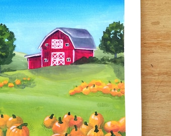 Pumpkin Patch Art Print - Red Barn Art, Fall Art Print, Fall Art, Pumpkin Art Print, Painting Print, Pumpkin Patch Art, Farmhouse Art, Farm