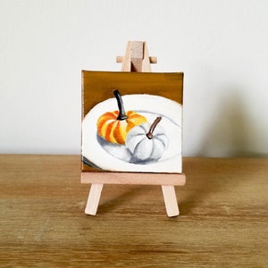 Kürbis Gemälde - Kürbis Dekor, Herbst Kunst, Herbst Malerei, Herbst Dekor, Bauernhaus Kunst, Mini Gemälde, Staffelei, Herbst Kunst, Kürbis Kunst, Herbst