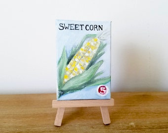 Mini Garden Painting - Vegetable Painting, Seed Packet Art, Farmers Market Art, Mini Painting, Vegetable Garden, Garden Decor, Corn Art