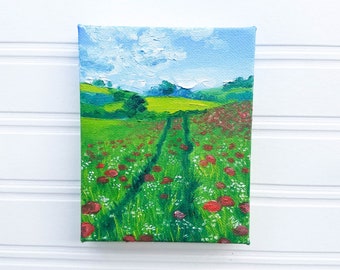 Poppy Field Painting - Original Oil Painting, Poppy Painting, Poppy Art, Poppies, Field Painting, Wildflower Field Art, Landscape Painting