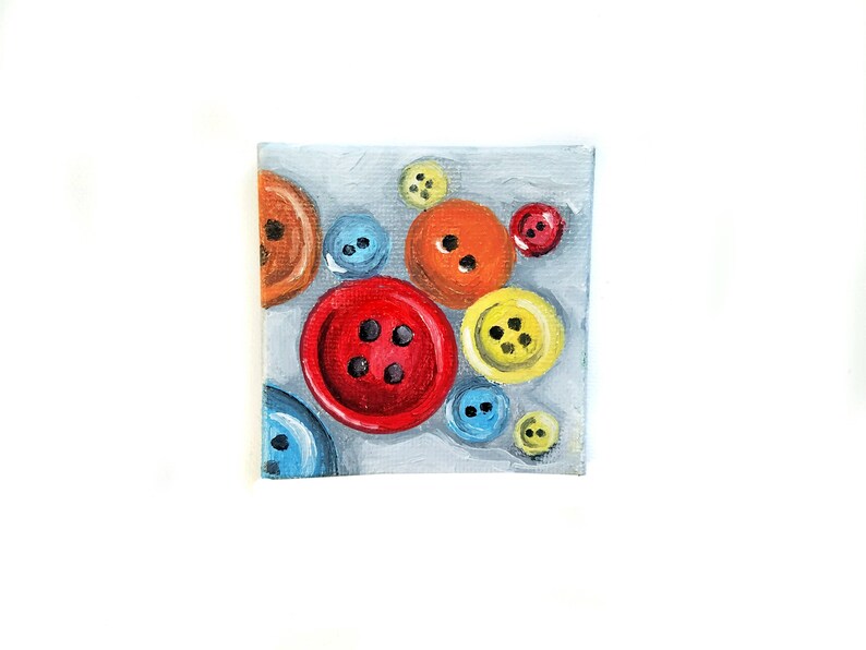 Mini Button Malerei Mini-Gemälde, Retro-Malerei, noch Leben malen, Knopf Kunst, Handwerk, Kunst, Dekor, Vintage-Stil Kunst Handwerk Bild 3