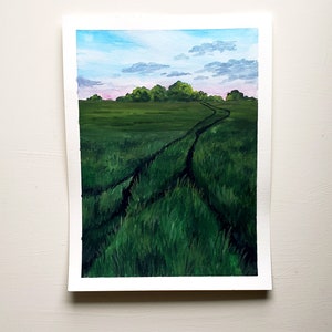 Field Painting Field Landscape, Original Painting, Original Gouache Painting, Farmhouse Art, Farmhouse Painting, Farm Art, Farm Painting image 2