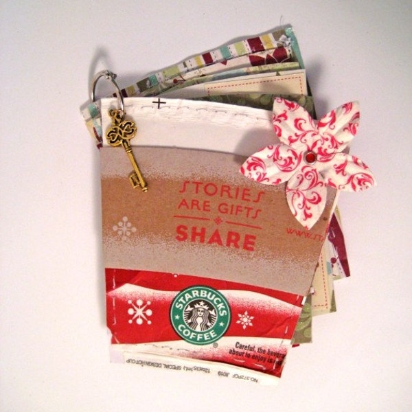 Starbucks Coffee Mini Christmas Scrapbook Album - holidays, winter, premade, recycled, upcycled, red, white