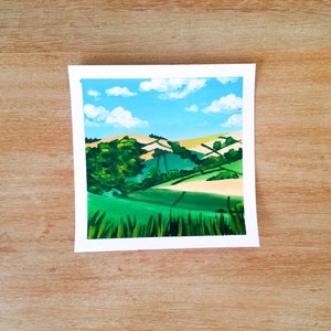 Bauernhof Feld Gemälde - Malerei auf dem Bauernhof, Bauernhof Landschaft Malerei, Feld, Landschaftsmalerei, Original Gouache-Malerei, Original Gemälde