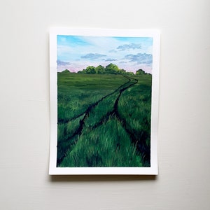 Malerei - Feld Landschaft, Original-Gemälde, Original Gouache-Malerei, Bauernhaus Kunst, Feld vom Bauernhof Bauernhaus Malerei, Bauernhof-Kunst, Malerei