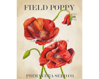 Garden Art - Poppy Art - Garden Decor - Botanical Art - Spring Decor - Farmhouse Art - Gift for Gardener - Spring Art - Poppy Decor - Spring