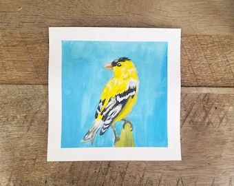 Goldfinch Painting - Original Bird Painting - Gouache Painting - Goldfinch Art - Bird Art - Yellow Bird Painting