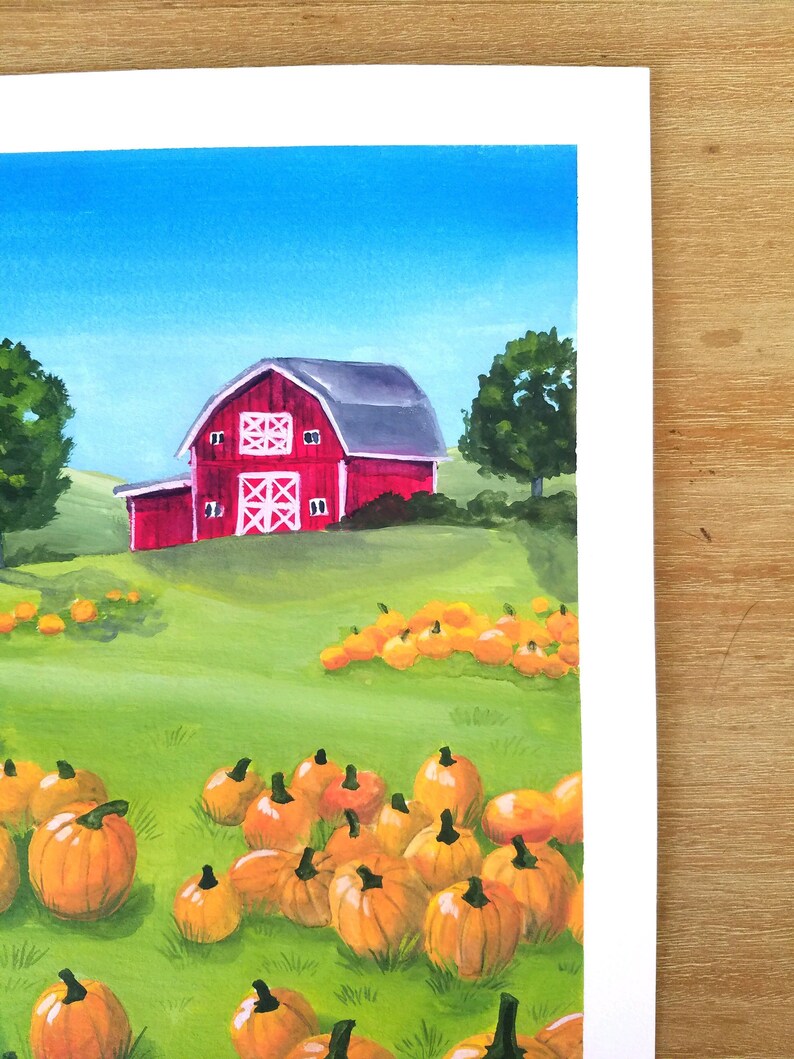 Pumpkin Patch Art Print - Red Barn Art, Fall Art Print, Fall Art ...