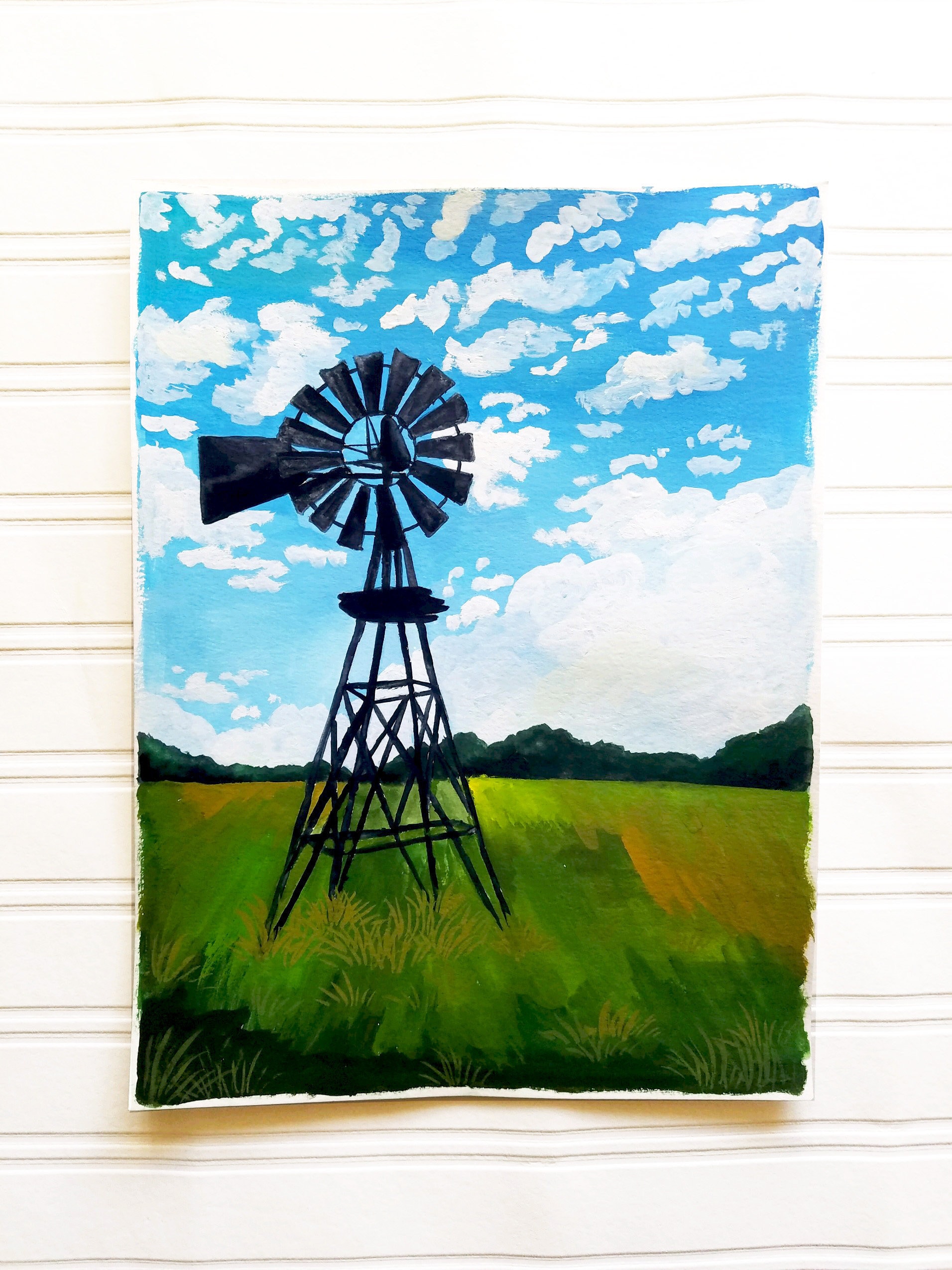 Windmill Art Print Windmill Painting Print, Windmill Art, Farmhouse