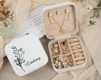 Personalized Jewelry Box with Name,Travel Jewelry Box,Personalized Leather Travel Case Gift for Bridesmaid, Wedding,Birthday,Gift for Her