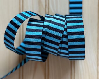 Blue & Black Striped Nylon Webbing - 1 Inch, Bag Straps, Dog Collars - Sold By The Yard
