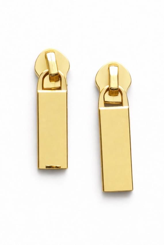 Set Of 2x Shiny Gold Zipper Pulls Pullers For Sz 5 Zippers