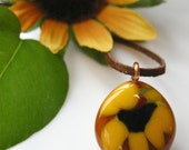 Rustic Sunflower Pendant, Fused Glass Flower Pendant, Yellow Flower Glass Pendant, Wearable Flower Art