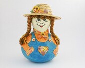 Farmer Girl Gourd Doll, Gourd Art Doll, Folk Art Doll, Primitive Gourd Doll