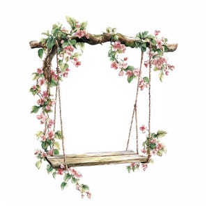 10 Swing Hanging from Flower Tree Clipart, Printable clipart, High Quality, Digital download, Paper craft, Junk Journals