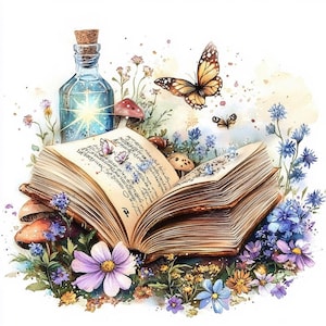 10 Magic Book with Crystal Vial Clipart, Fantasy, Medieval Fairy Tale, Printable clipart, High Quality, Digital download, Paper craft,
