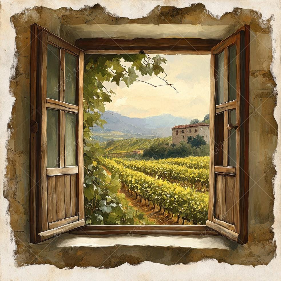 10 Tuscany Vineyard Clipart, Italian Window View, Watercolor Painting ...