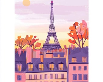 10 Paris Illustration Clipart, Eiffel Tower Art (Digital Download)