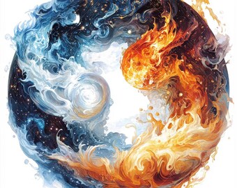 10 Three Elements Clipart, Power Crystal, Wind, Fire, Water (Digital Download)