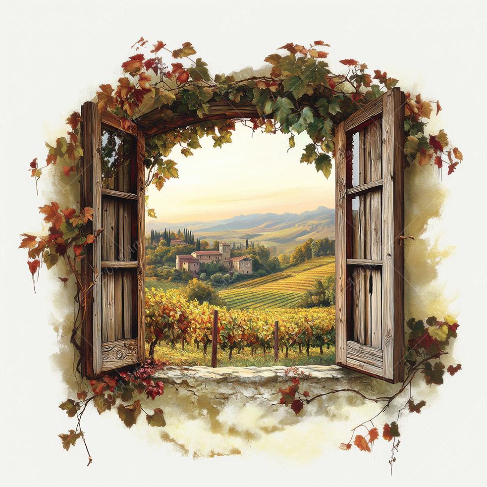 10 Tuscany Vineyard Clipart, Italian Window View, Watercolor Painting ...