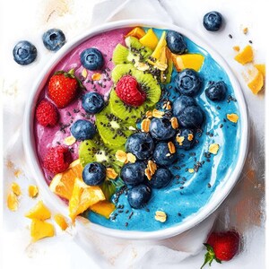 10 cliparts colorés de bol de smoothie, fruits exotiques et yaourt, clipart imprimable, haute qualité, téléchargement numérique, créations en papier, journal indésirable