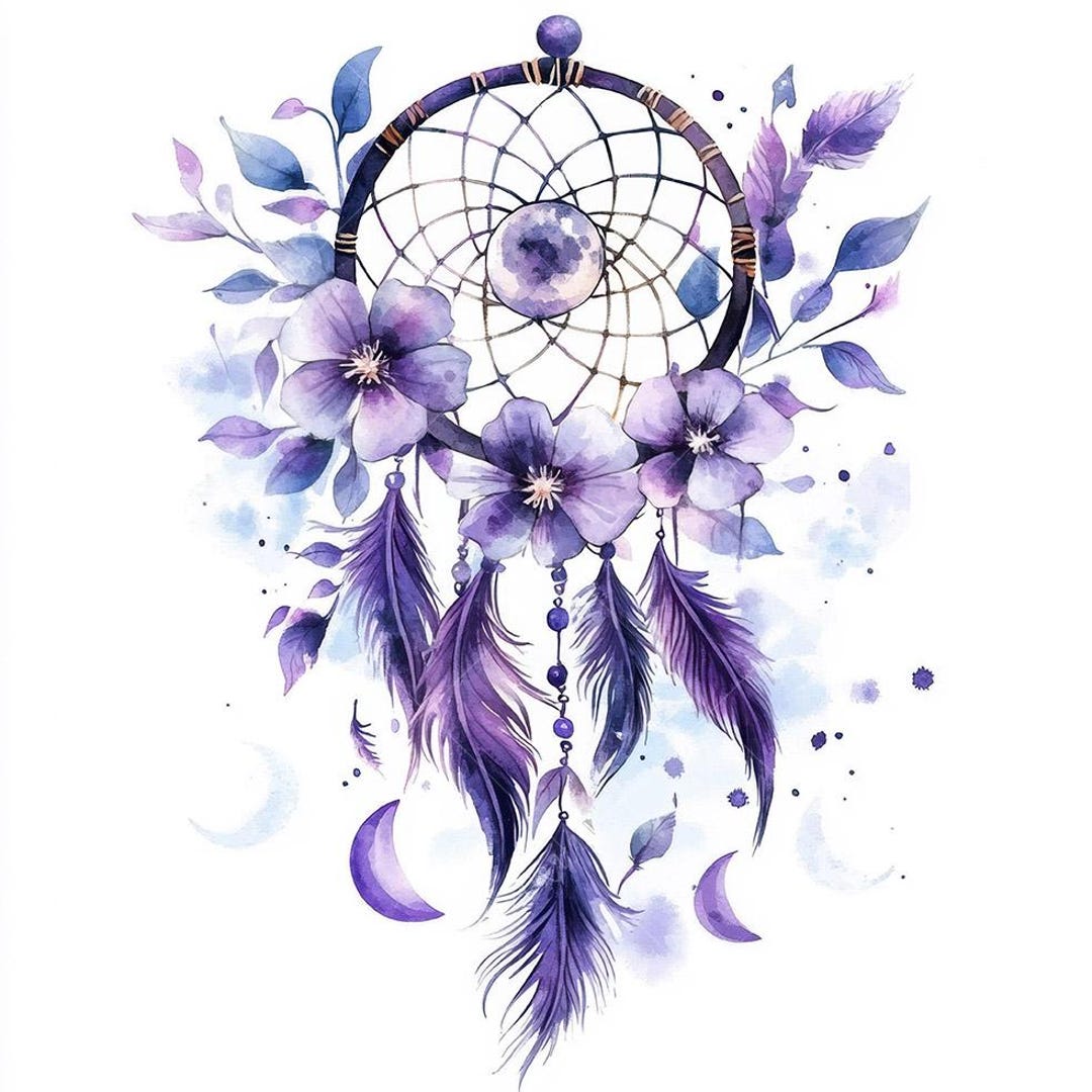 Purple Floral Dream Catcher Clipart, Watercolor Painting (digital ...