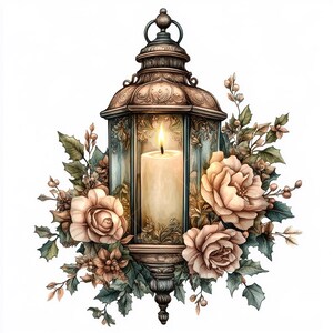 10 antieke bloemenlantaarn, vintage licht, afdrukbare clipart, hoge kwaliteit, digitale download, papierkunst, ongewenste tijdschriften