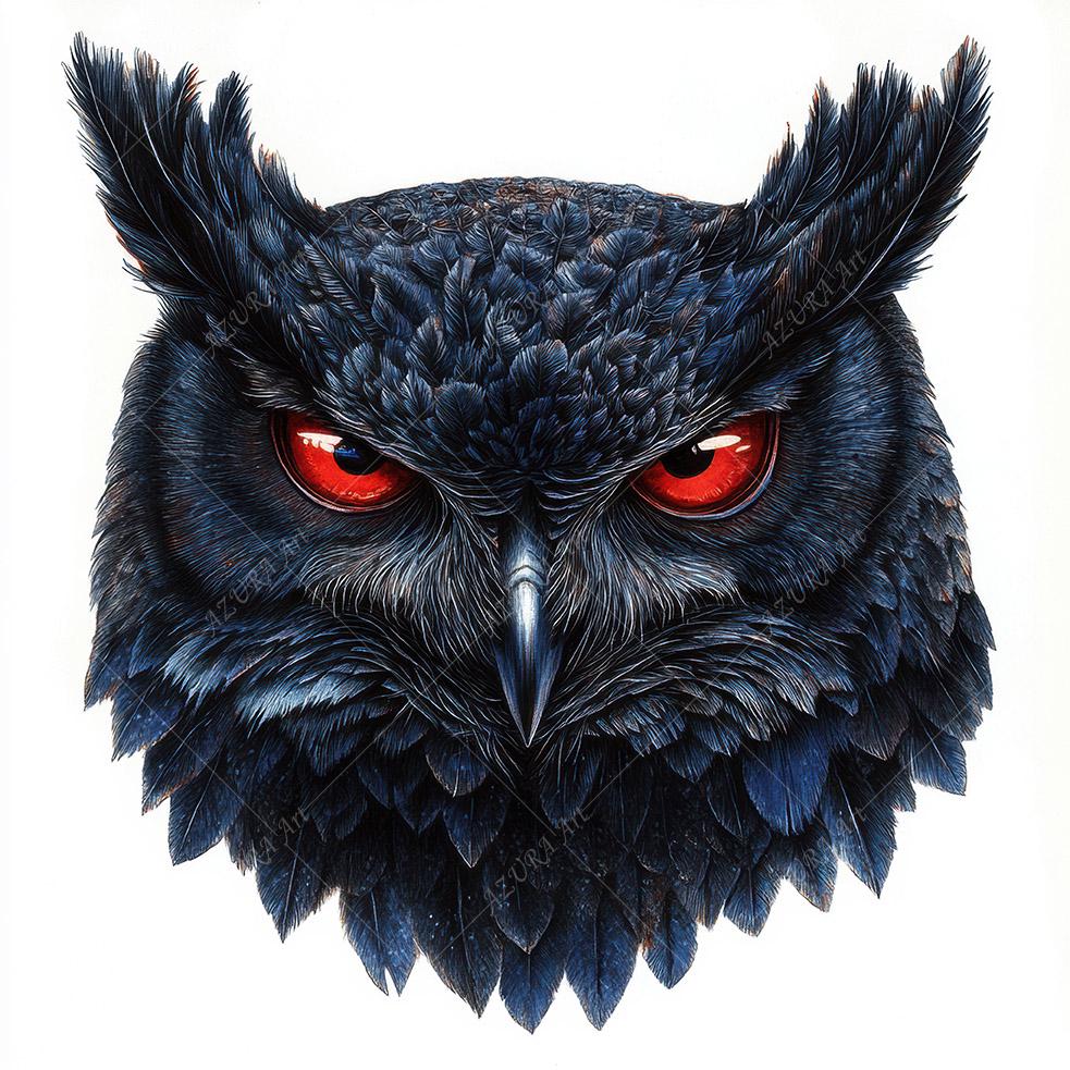 9 Evil Owl Head with Red Eyes, Halloween Mood, Printable clipart, High Quality, Digital download, Pa