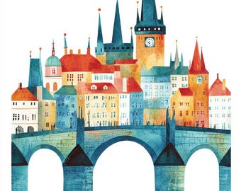 Prague City Clipart Illustration, Czech Republic Art (Digital Download)