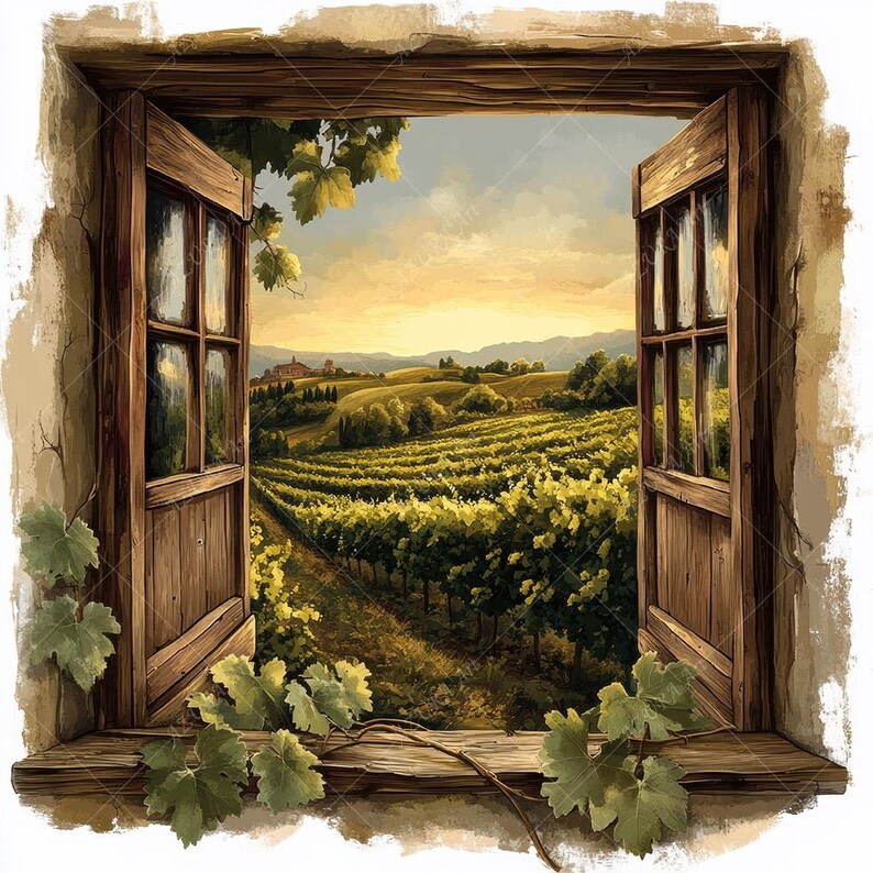 10 Tuscany Vineyard Clipart, Italian Window View, Watercolor Painting ...