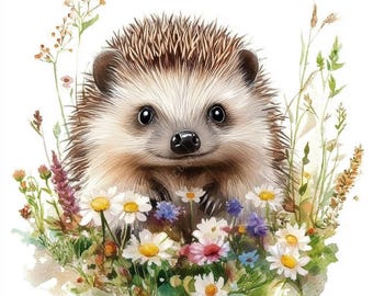 Igel Blume Garten Clipart, Kinderzimmer Wandkunst (Digitaler Download)