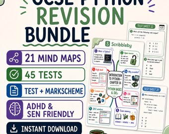 GCSE OCR Python-Programmierung: Mindmaps zur Wiederholung, Informatik-Lernmaterialien, Kapitel 1–10: Druckbare Poster + Übungstests, Programmieren in der Sekundarstufe II