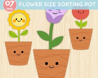 Flower Size Sorting Pot , Preschool Sorting Activity , Preschool, Kindergarten, Pre-K Sorting Practice, Early Size Sorting Learning Activity