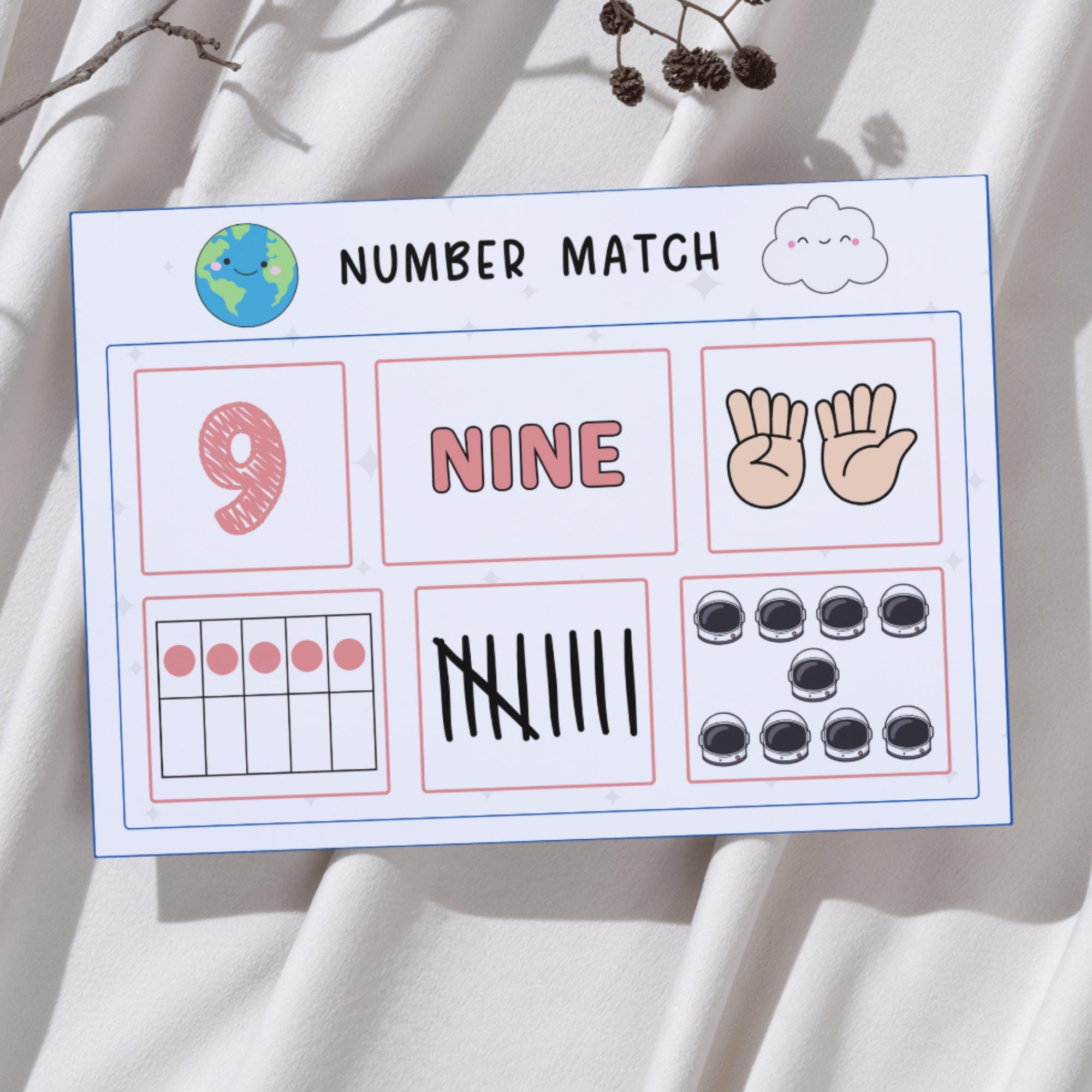 Number Matching Worksheet, 1–10 Numbers Matching Activity, Preschool ...