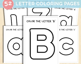 Páginas para colorear del alfabeto, hoja para colorear del alfabeto de la A a la Z, preescolar, jardín de infancia, libro de actividades imprimible para preescolar, hoja de trabajo para colorear del alfabeto