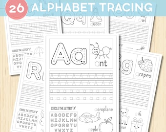 Alphabet Tracing Worksheets, A-Z Letter Tracing Activity, Preschool, Kindergarten, Pre-K Printable Activity Book,Letter Handwriting Practice