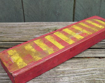 vintage handmade wooden pencil case - handpainted