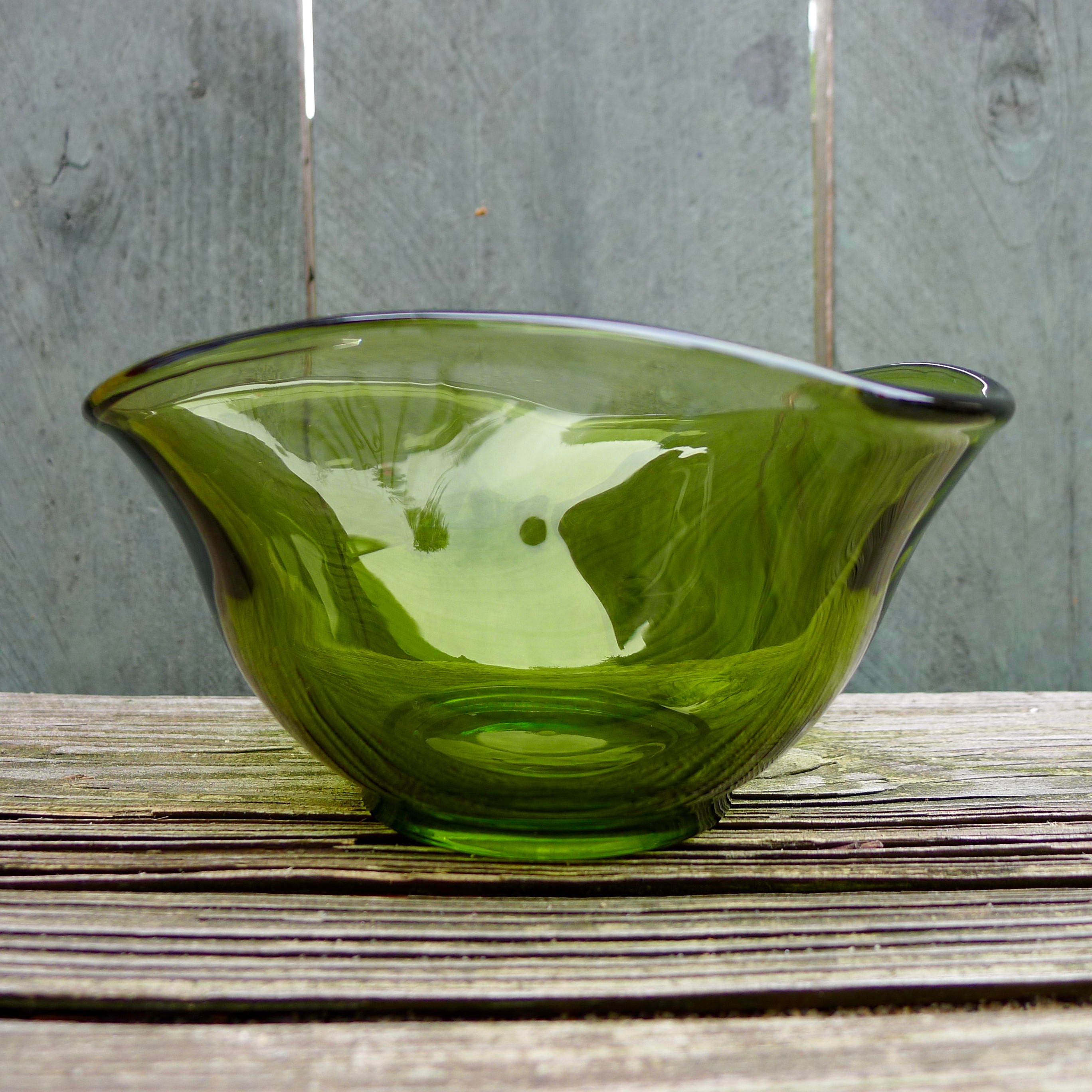 On Sale vintage green glass fluted bowl decorative olive