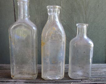 trio of vintage glass bottles - instant collection - rustic wedding center pieces