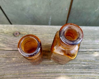 vintage mini brown glass bottles - set of 2