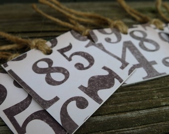 old fashioned number gift tags - recycled paper - set of six - fun gift tags