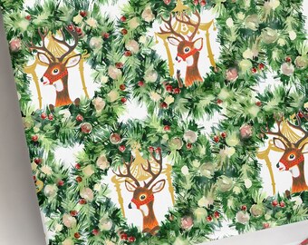 Gift Wrap . Reindeer Wreath Pagoda (White) . Loralee Lewis