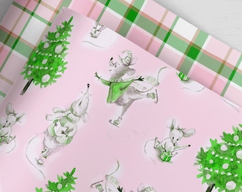 Christmas gift wrap. Christmas Mouse Pink Collection Gift Wrap by Loralee Lewis