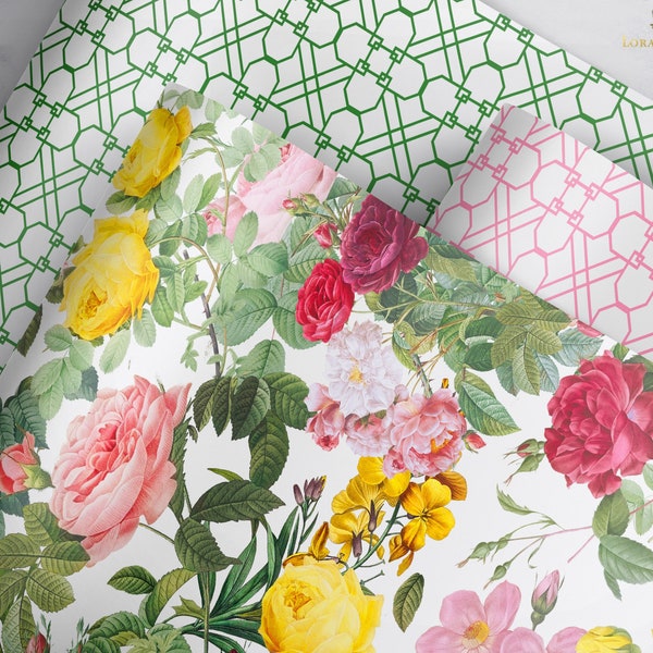 Gift Wrap . Vienna Rose . Geo-Clover Trellis (Pink or Green) by Loralee Lewis