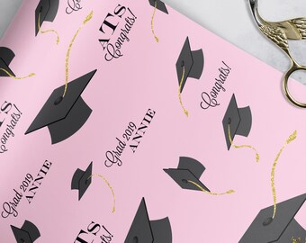 Personalized Gift Wrap . Graduation Caps (Pink) . Loralee Lewis