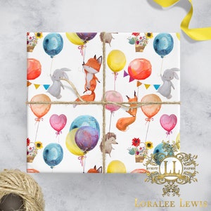 Gift Wrap . Animal Balloon Love White by Loralee Lewis image 2