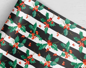 Christmas Gift Wrap. Stripes and Holly Gift Wrap by Loralee Lewis